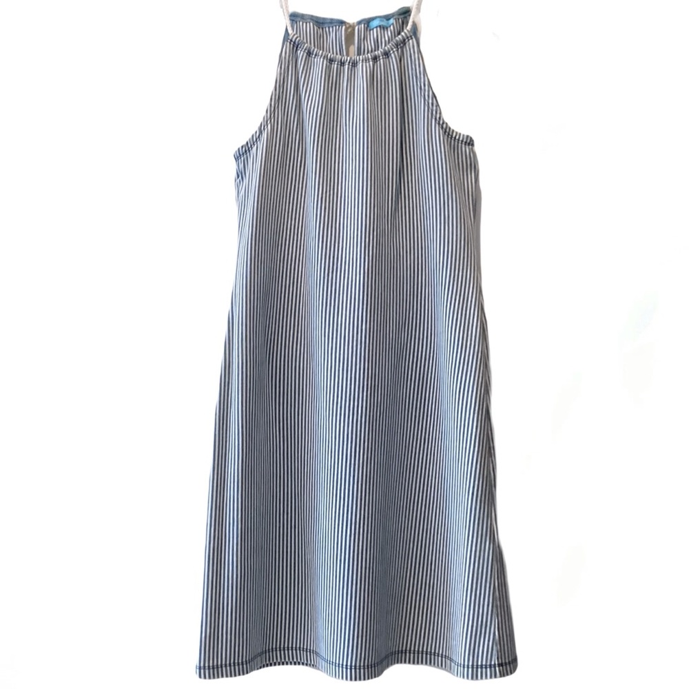 J. McLaughlin Denim Blue & White Striped Rope Strap Dress. XS